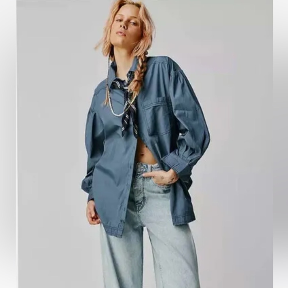 Free People We the Free Happy Hour Solid Poplin Shirt